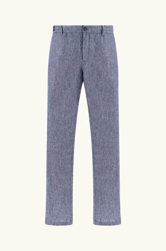 Linen chino pants with drawstring, Man, Blue, Size: 54 sold by Paul & Shark