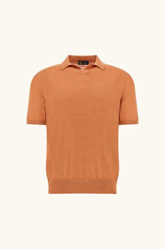 Open‑collar polo in wool and silk, Man, Sun Baked, Size: XXL made by Paul & Shark