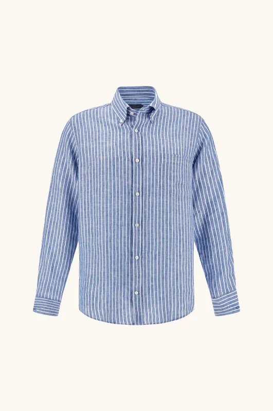 Soffio linen shirt with striped pattern, Man, Rows Blue White, Size: 044 sold by Paul & Shark