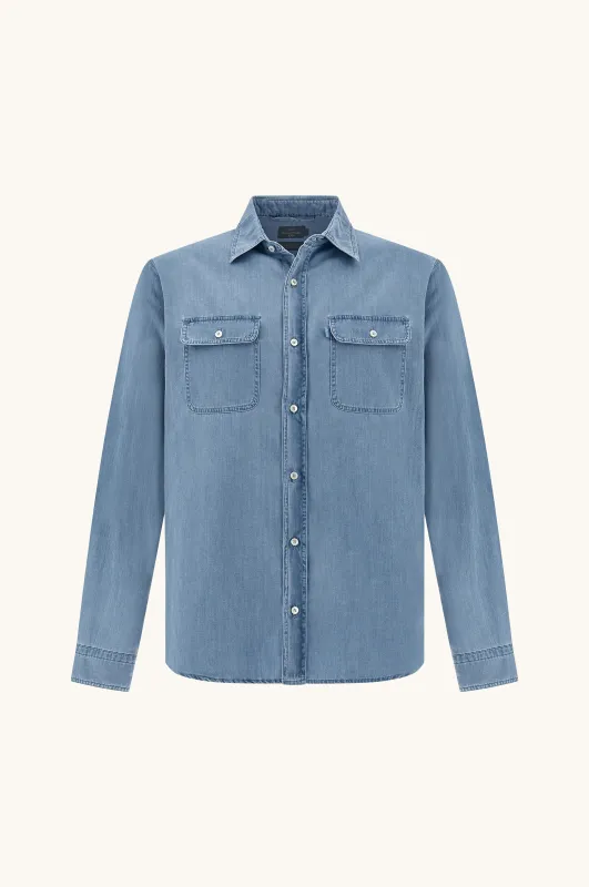 X‑Soft overshirt in Giza cotton denim, Man, Light Blue Jeans, Size: M sold by Paul & Shark