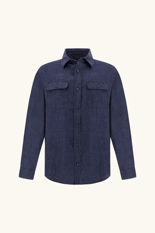 Linen overshirt, Man, Mood Indigo, Size: L sold by Paul & Shark