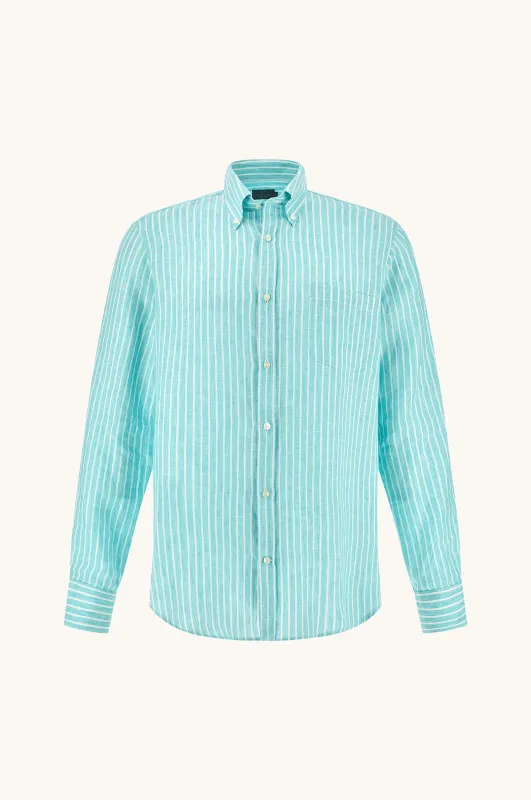 Soffio linen shirt with striped pattern, Man, Rows Blue Tint White, Size: 043 sold by Paul & Shark