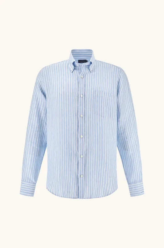 Soffio linen shirt with striped pattern, Man, Rows Light Blue White, Size: 046 sold by Paul & Shark