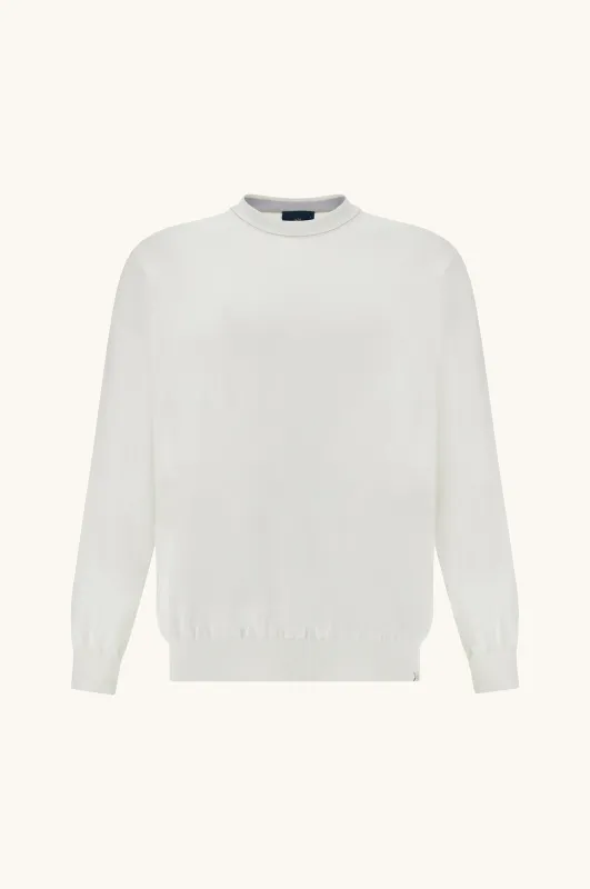 Crew‑neck sweater in Piuma cotton, Man, Blanc De Blanc, Size: 5XL sold by Paul & Shark