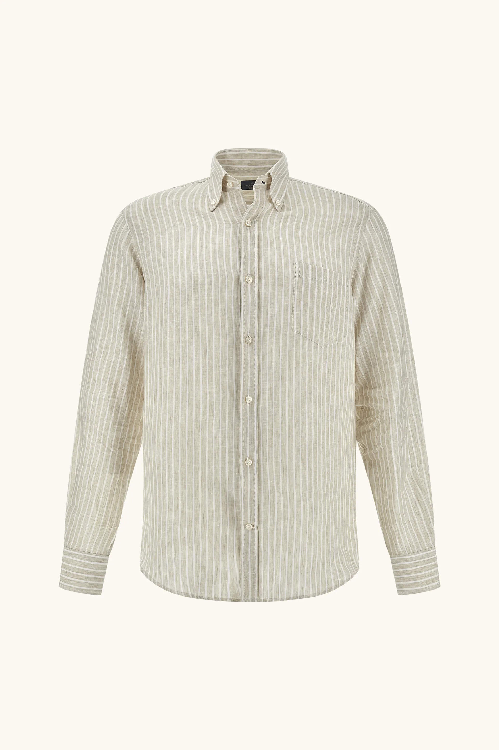 Soffio linen shirt with striped pattern, Man, Stripes Beige White, Size: 043 sold by Paul & Shark