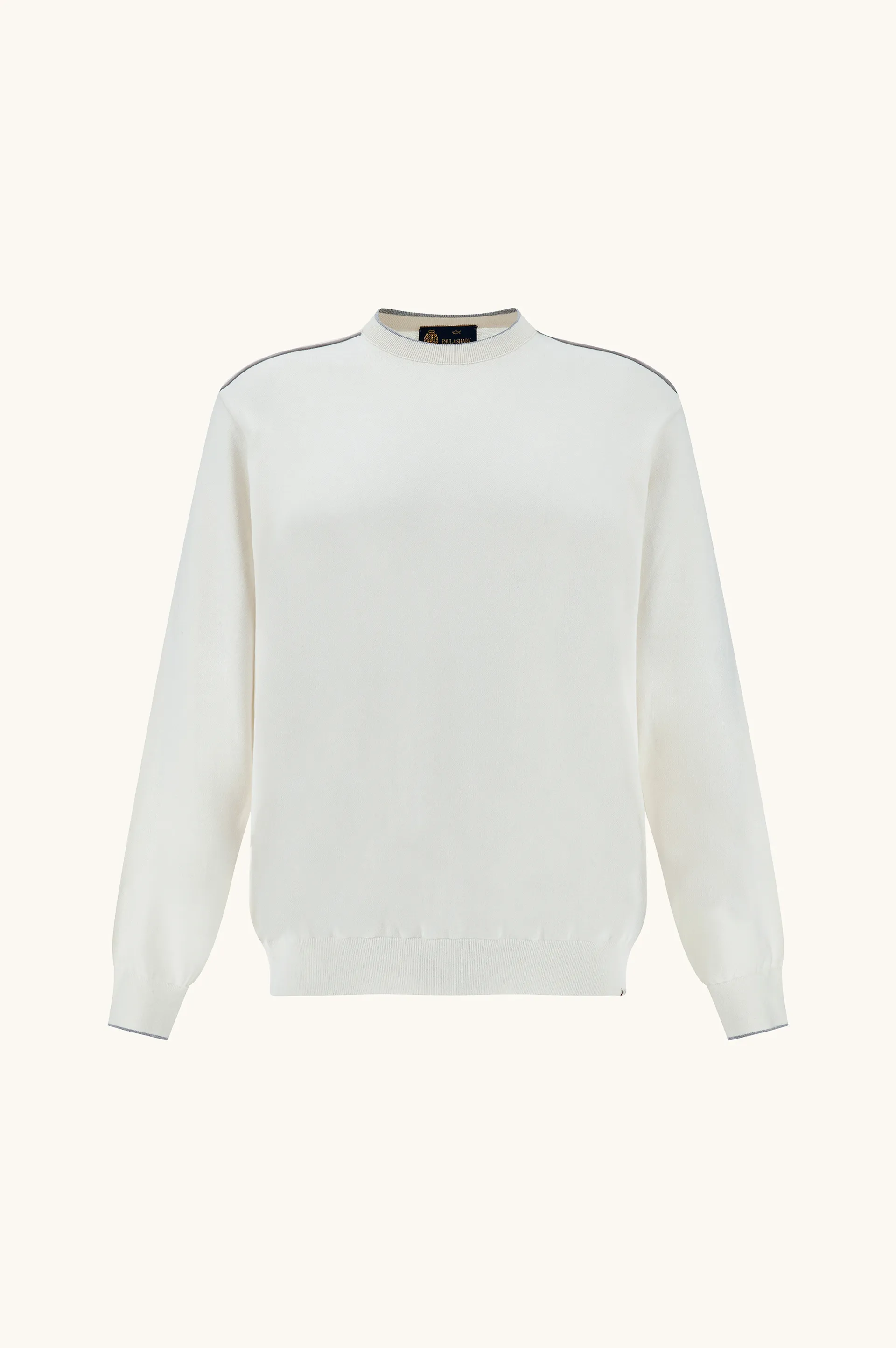 Crew‑neck sweater in silk and cotton with Aqualeather suede details, Man, White, Size: XXL sold by Paul & Shark