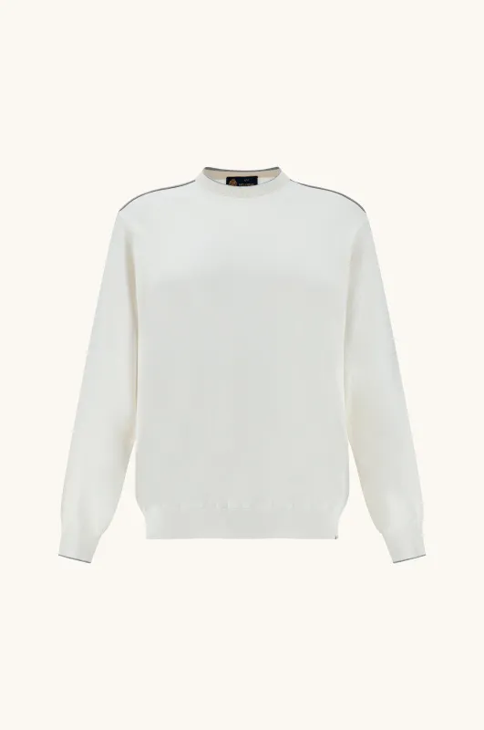 Crew‑neck sweater in silk and cotton with Aqualeather suede details, Man, White, Size: S made by Paul & Shark