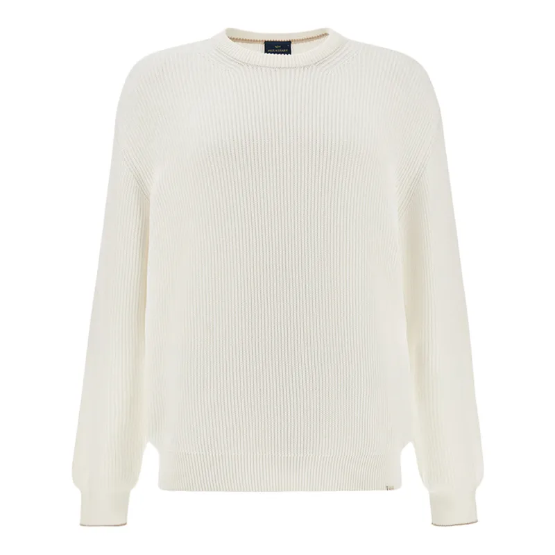 Crew‑neck sweater in Piuma cotton, Man, Blanc De Blanc, Size: M sold by Paul & Shark