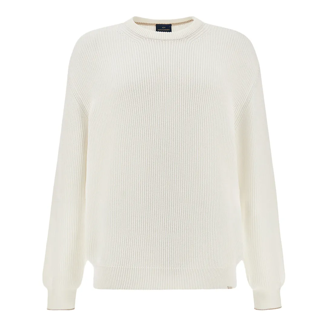 Crew‑neck sweater in Piuma cotton, Man, Blanc De Blanc, Size: M sold by Paul & Shark