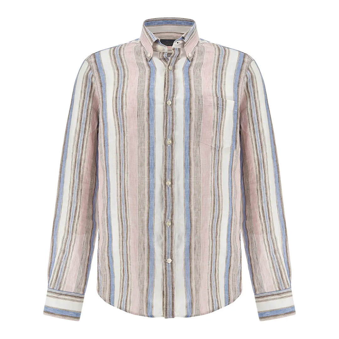 Soffio linen shirt with striped pattern, Man, Stripes White Beige Pink Lightblue, Size: 040 sold by Paul & Shark