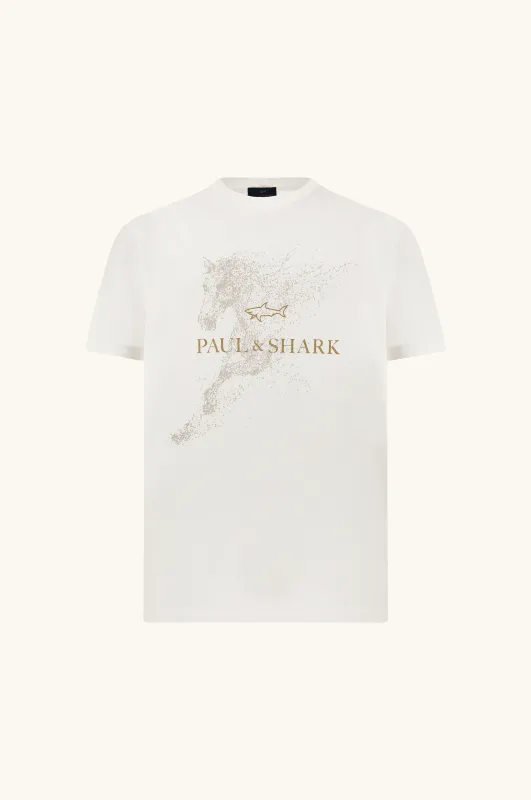 Cotton jersey T-shirt with Year of the Horse print, Man, White, Size: M sold by Paul & Shark