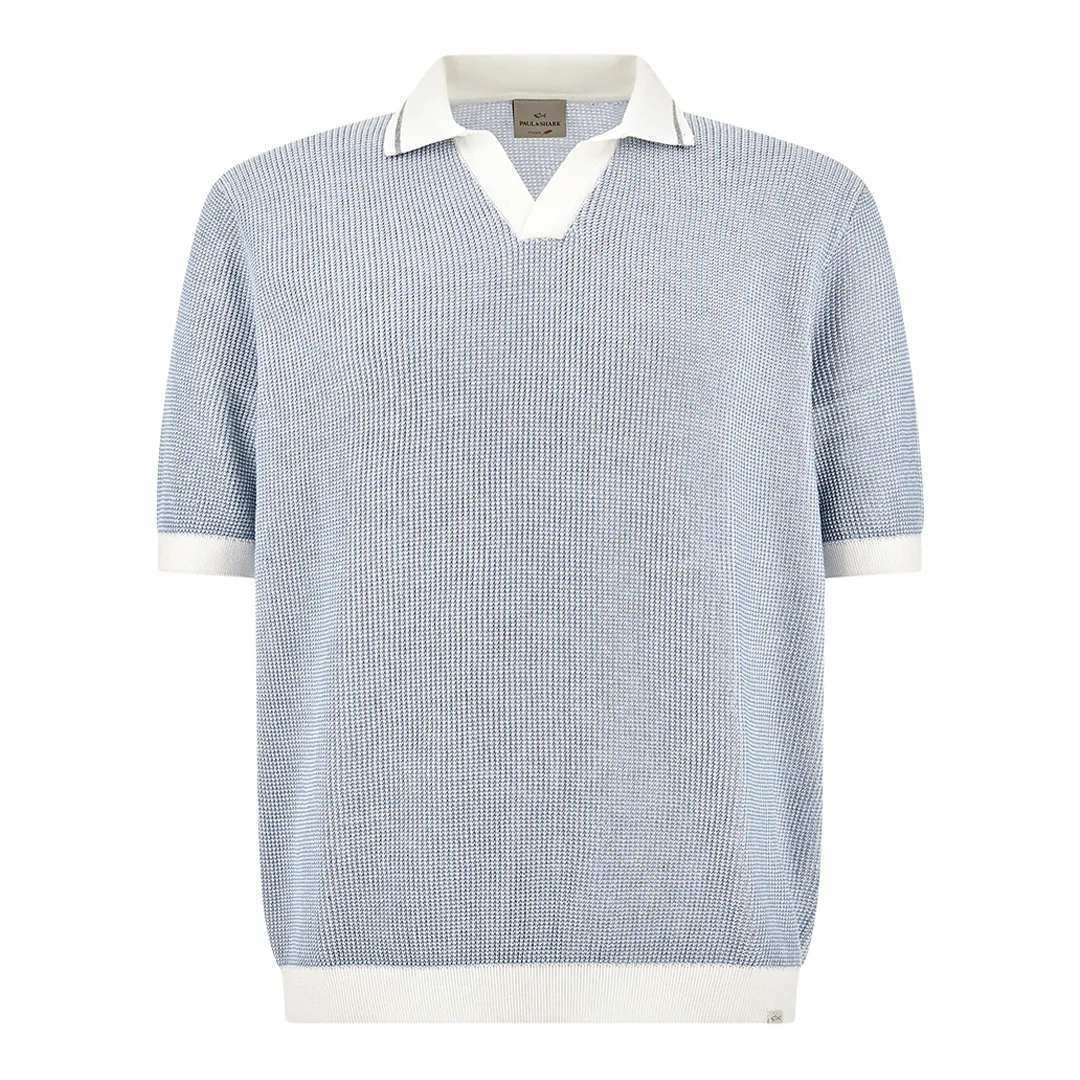 Polo shirt with open collar in Piuma cotton, Man, Whisper White-allure-vapor Blue, Size: L sold by Paul & Shark
