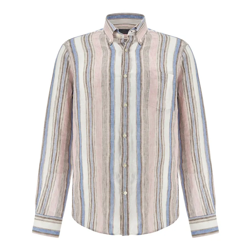 Soffio linen shirt with striped pattern, Man, Stripes White Beige Pink Lightblue, Size: 042 sold by Paul & Shark