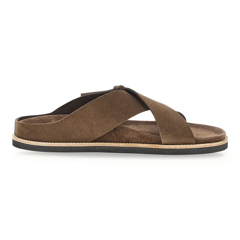 Slip‑on sandals in suede, Man, Shaved Chocolate, Size: 42 sold by Paul & Shark