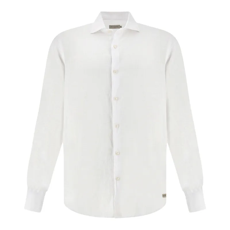 Garment‑dyed linen shirt, Man, White, Size: 038 sold by Paul & Shark