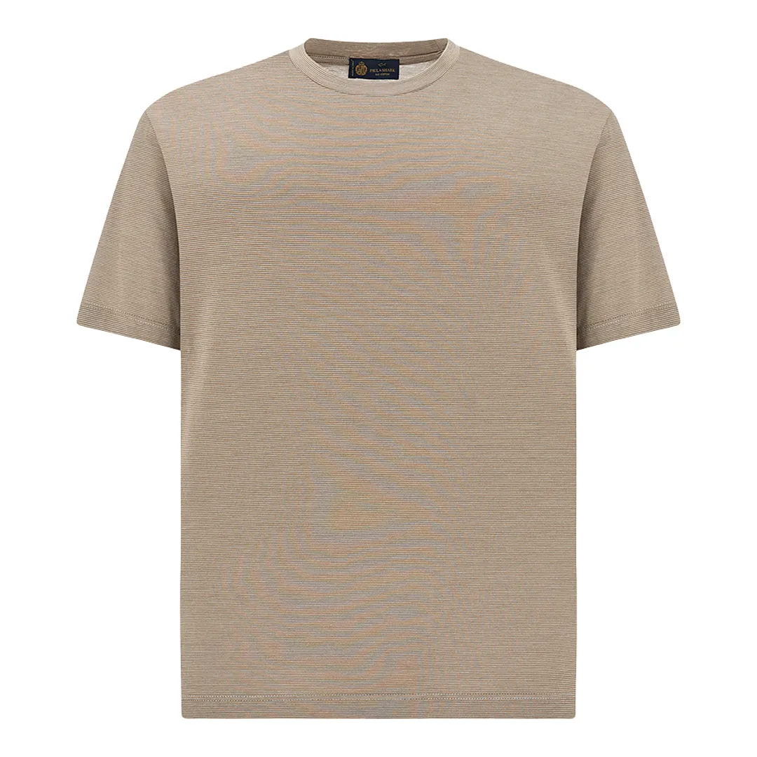 Silk and cotton T-shirt with micro stripe pattern, Man, Bright White-chanterelle, Size: 4XL sold by Paul & Shark