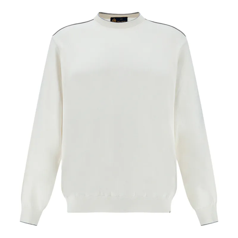 Crew‑neck sweater in silk and cotton with Aqualeather suede details, Man, White, Size: L made by Paul & Shark
