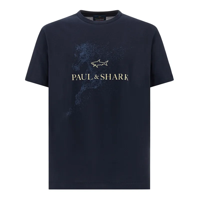 Cotton jersey T-Shirt with Year of the Horse print, Man, Blue, Size: S made by Paul & Shark