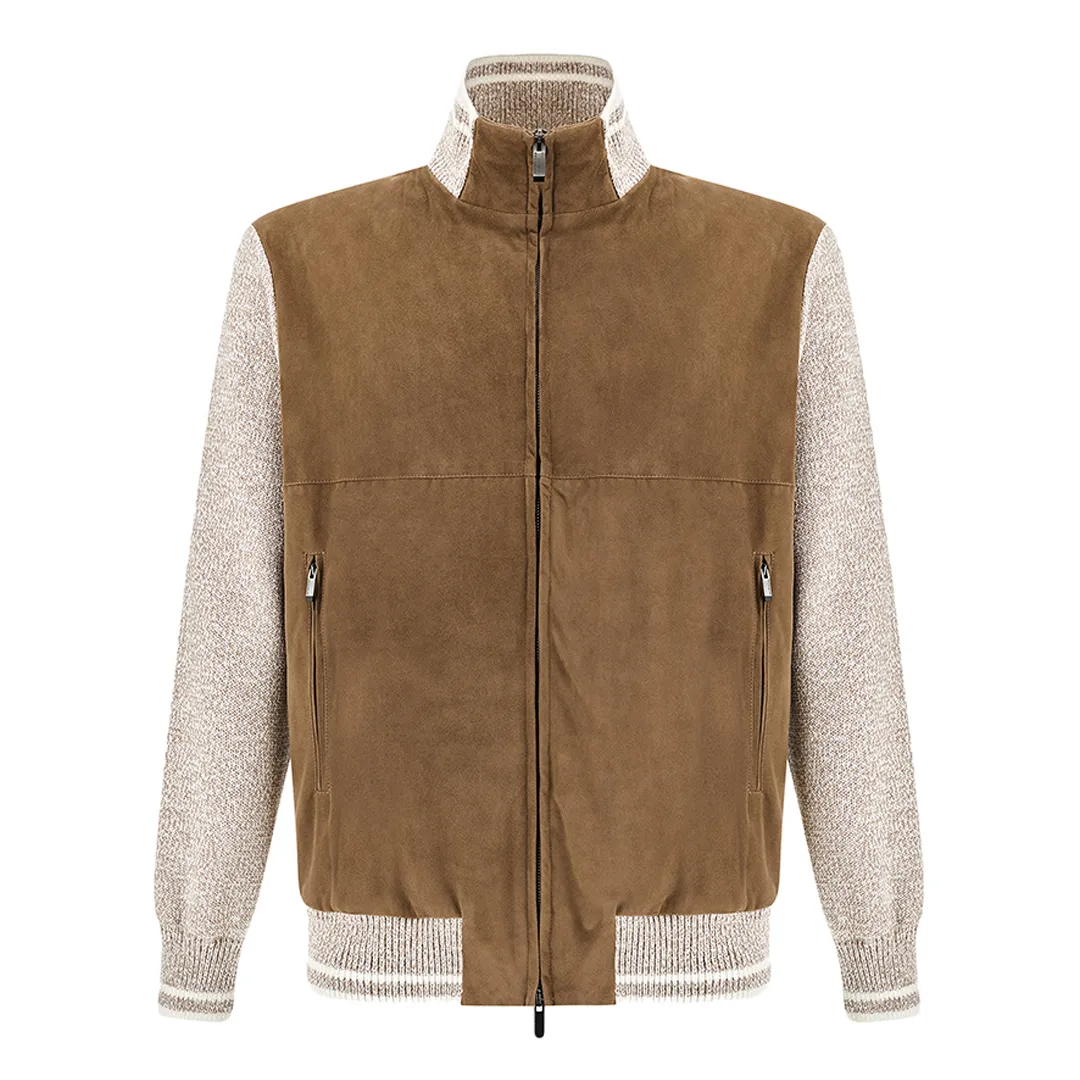 Hybrid bomber in Piuma cotton with Aqualeather suede, Man, Bright White - Moonlight, Size: L sold by Paul & Shark