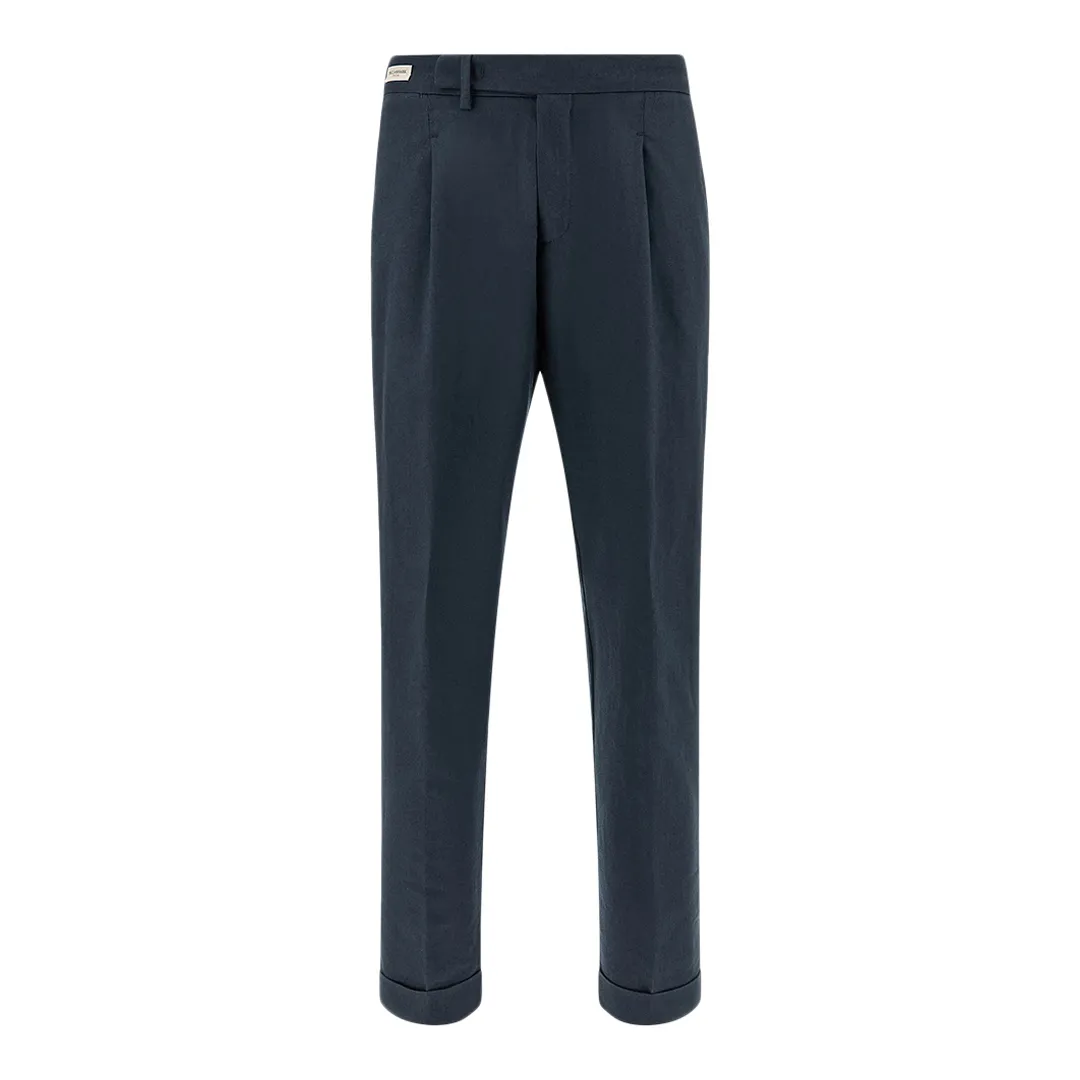 Chino trousers in linen and cotton with pleats, Man, Blue, Size: 50 sold by Paul & Shark