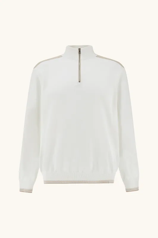 Half‑zip sweater in Piuma cotton with Typhoon® details, Man, Blanc De Blanc, Size: L sold by Paul & Shark