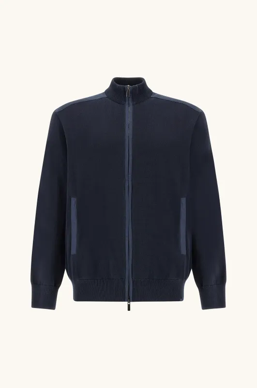 Zip‑up sweater in Fresco cotton with linen details, Man, Blue, Size: 4XL sold by Paul & Shark