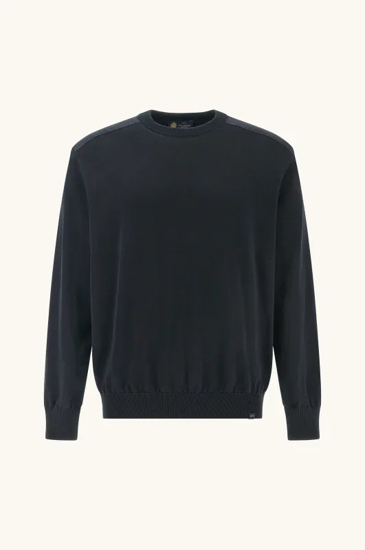 Crew‑neck sweater in silk and cotton with wool and silk details, Man, Blue, Size: L sold by Paul & Shark