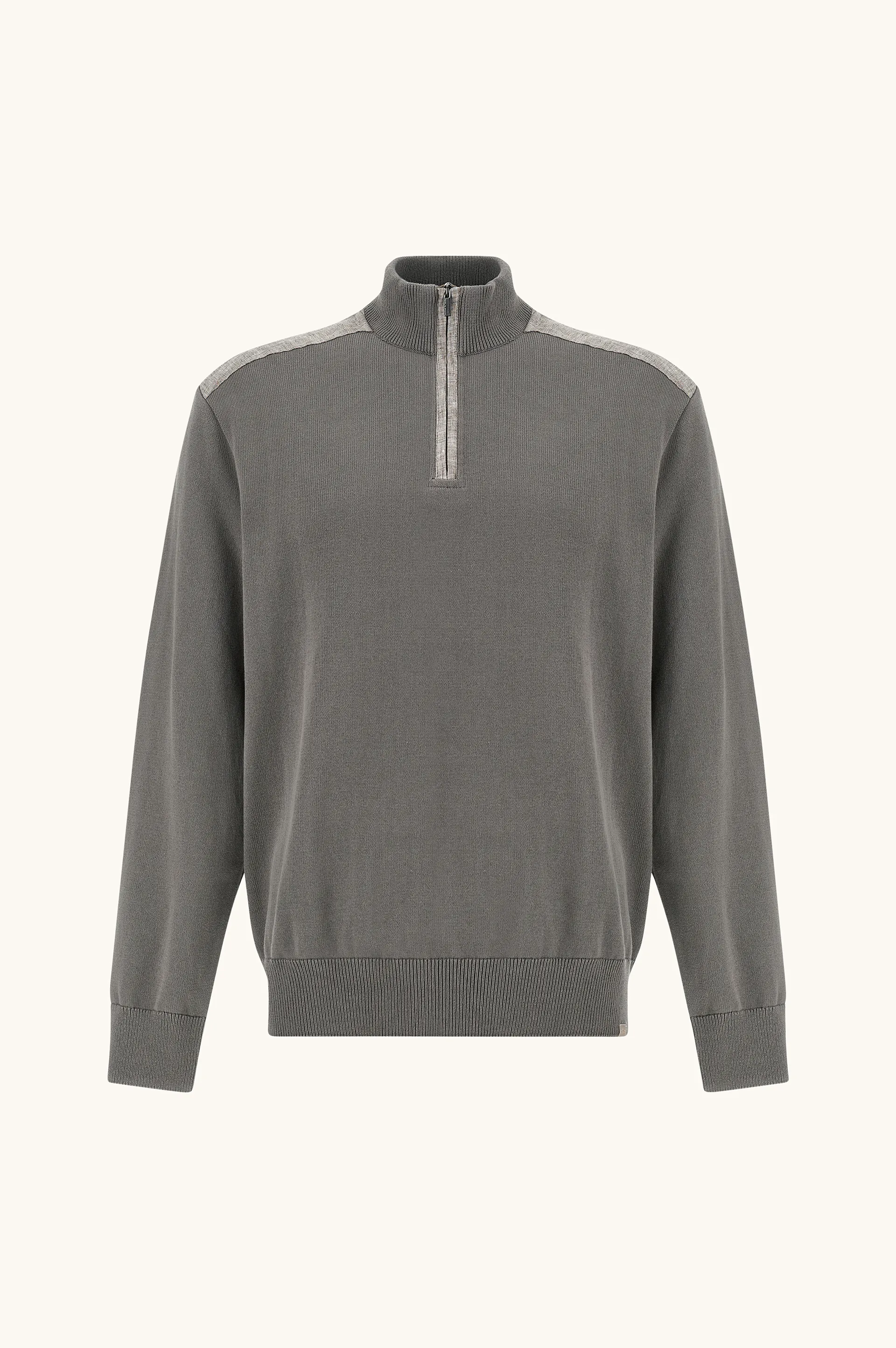 Half‑zip sweater in Fresco cotton with linen details, Man, Morel, Size: XXL sold by Paul & Shark