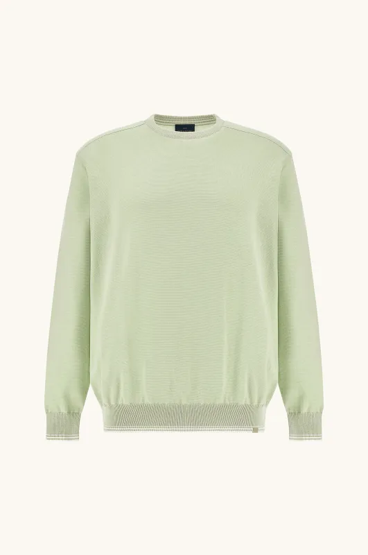 Crew‑neck sweater in Piuma cotton with technical fabric details, Man, Meadow Mist, Size: XXL sold by Paul & Shark