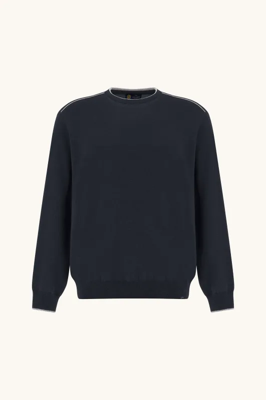 Crew‑neck sweater in silk and cotton with Aqualeather suede details, Man, Blue, Size: XL made by Paul & Shark