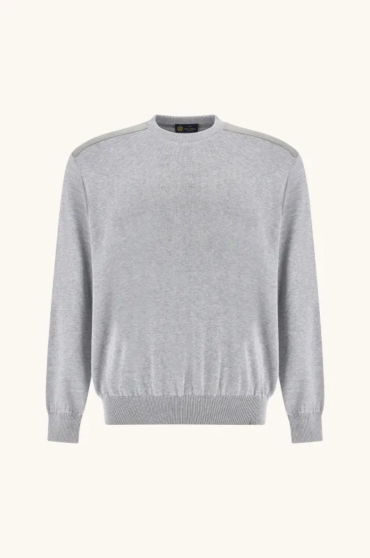 Crew‑neck sweater in silk and cotton with wool and silk details, Man, Light Grey, Size: XL sold by Paul & Shark