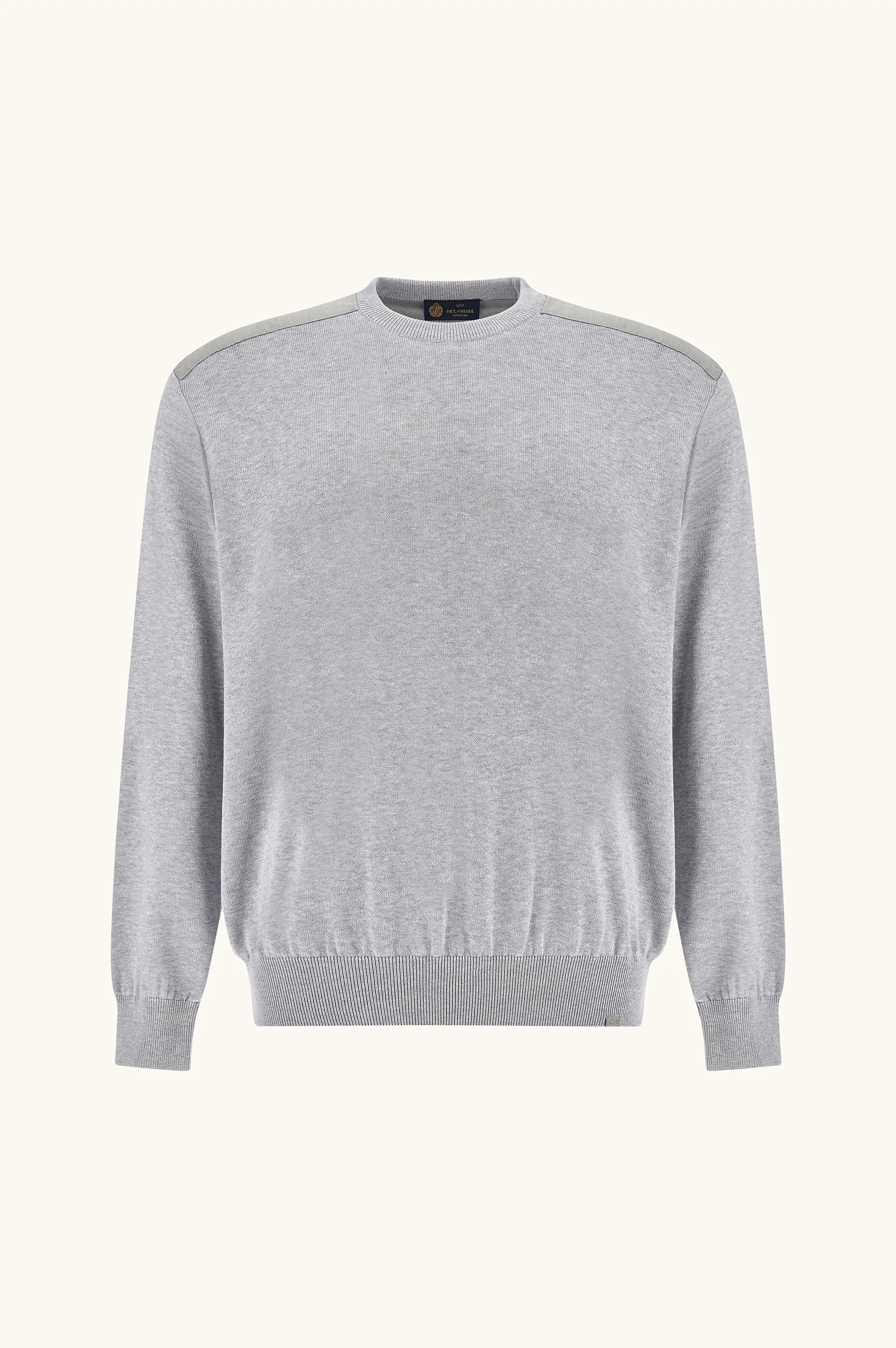 Crew‑neck sweater in silk and cotton with wool and silk details, Man, Light Grey, Size: XL sold by Paul & Shark