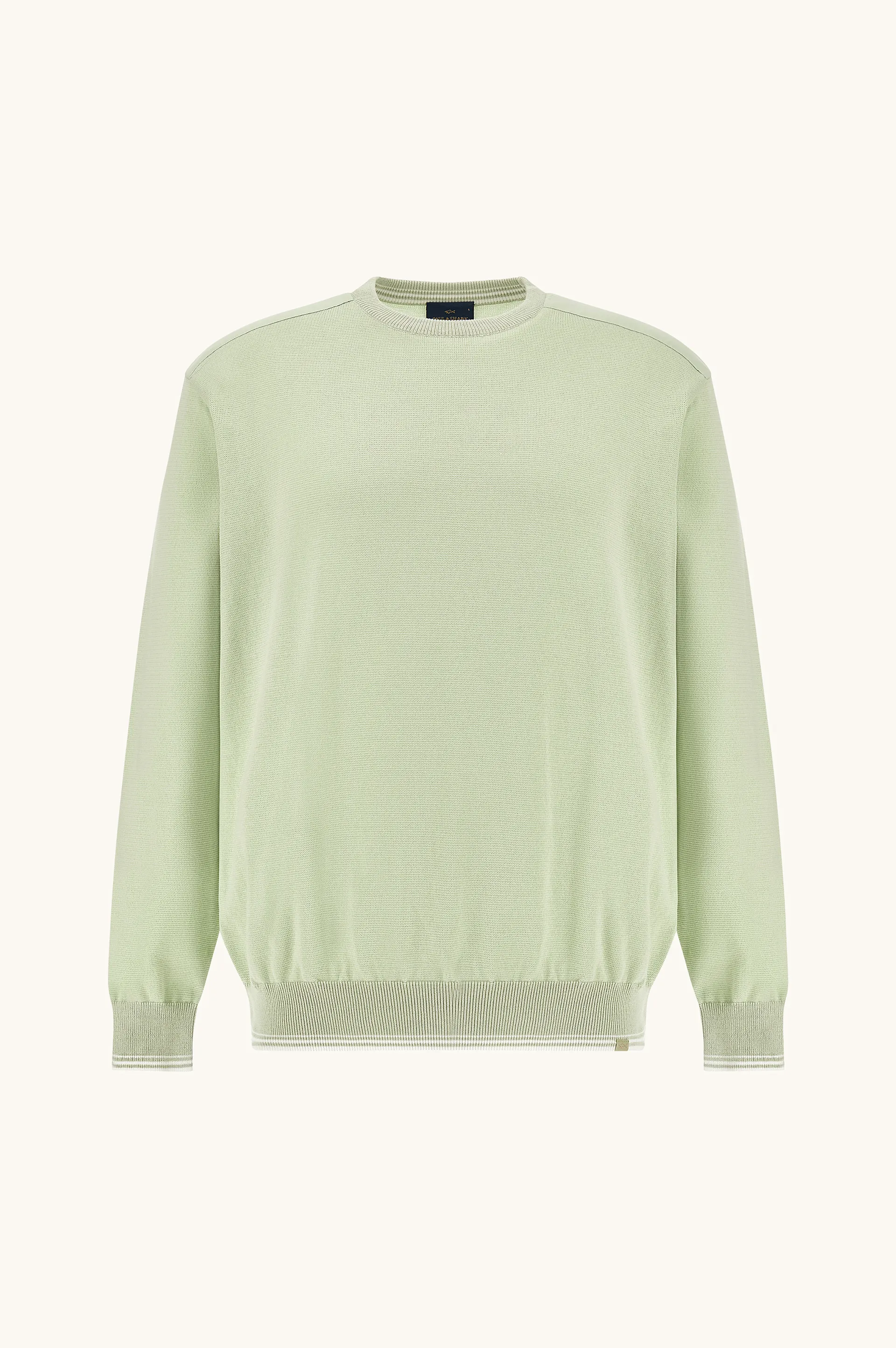 Crew‑neck sweater in Piuma cotton with technical fabric details, Man, Meadow Mist, Size: L sold by Paul & Shark