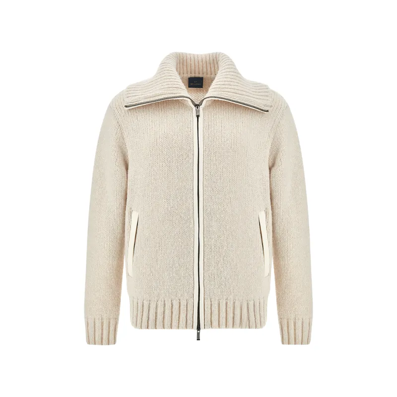Zip‑up sweater in fine‑gauge wool, Man, Snow White, Size: XXL made by Paul & Shark