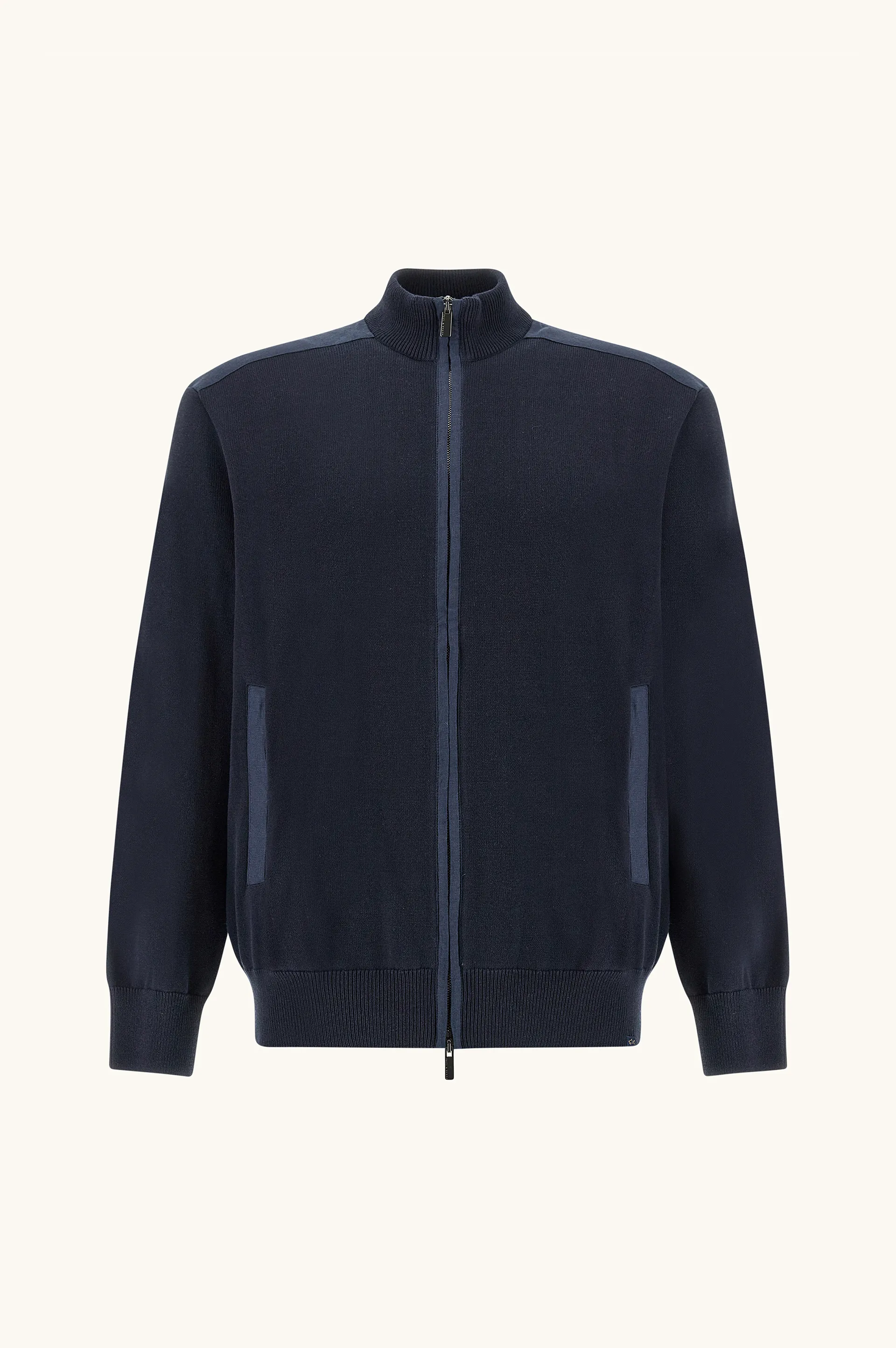 Zip‑up sweater in Fresco cotton with linen details, Man, Blue, Size: L sold by Paul & Shark