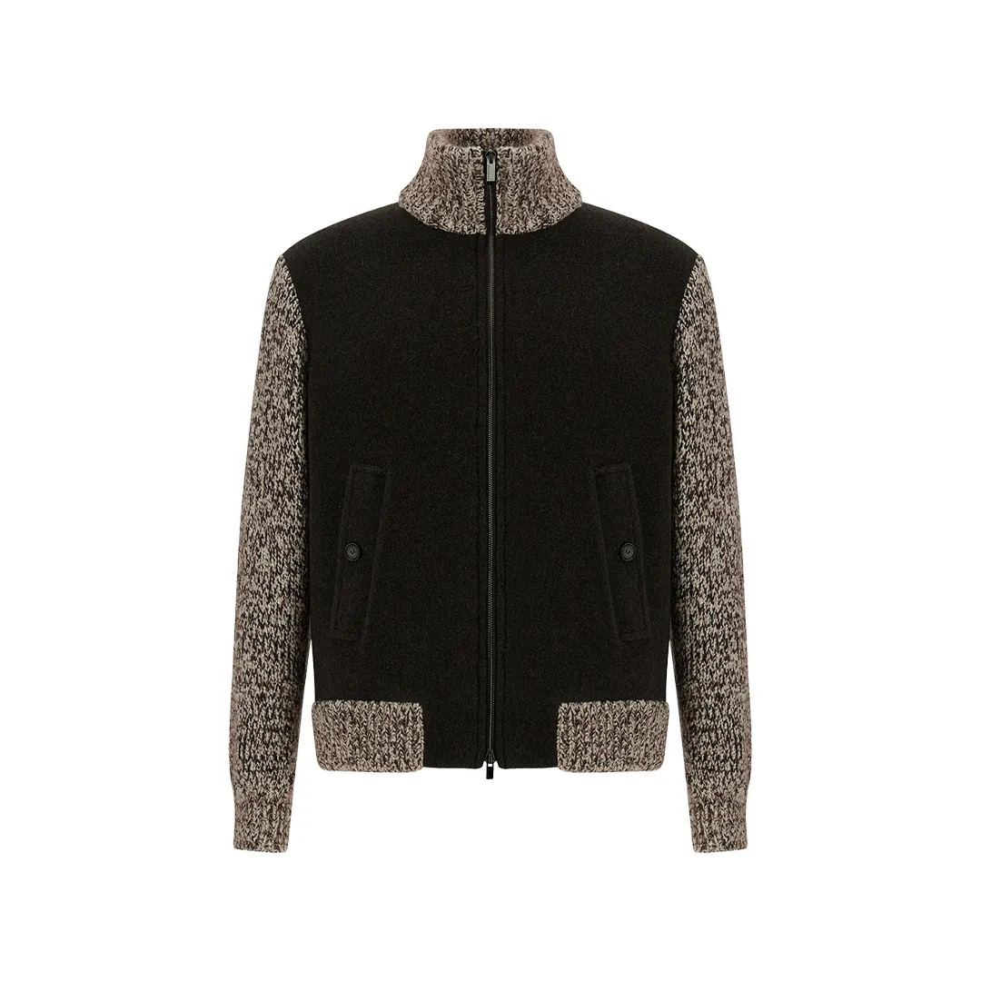 Hybrid zip‑up sweater in wool and alpaca, Man, After Dark - Rocky Road - Snow White, Size: M sold by Paul & Shark