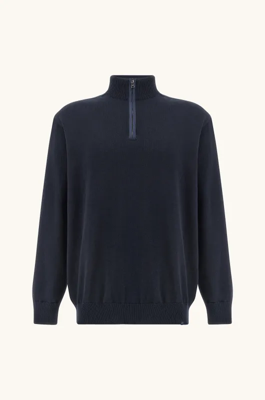 Half‑zip sweater in Fresco cotton with linen details, Man, Blue, Size: XXL sold by Paul & Shark