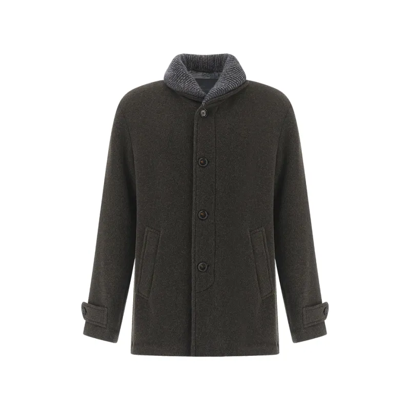 Lined wool car coat, Man, Dark Brown, Size: XL made by Paul & Shark