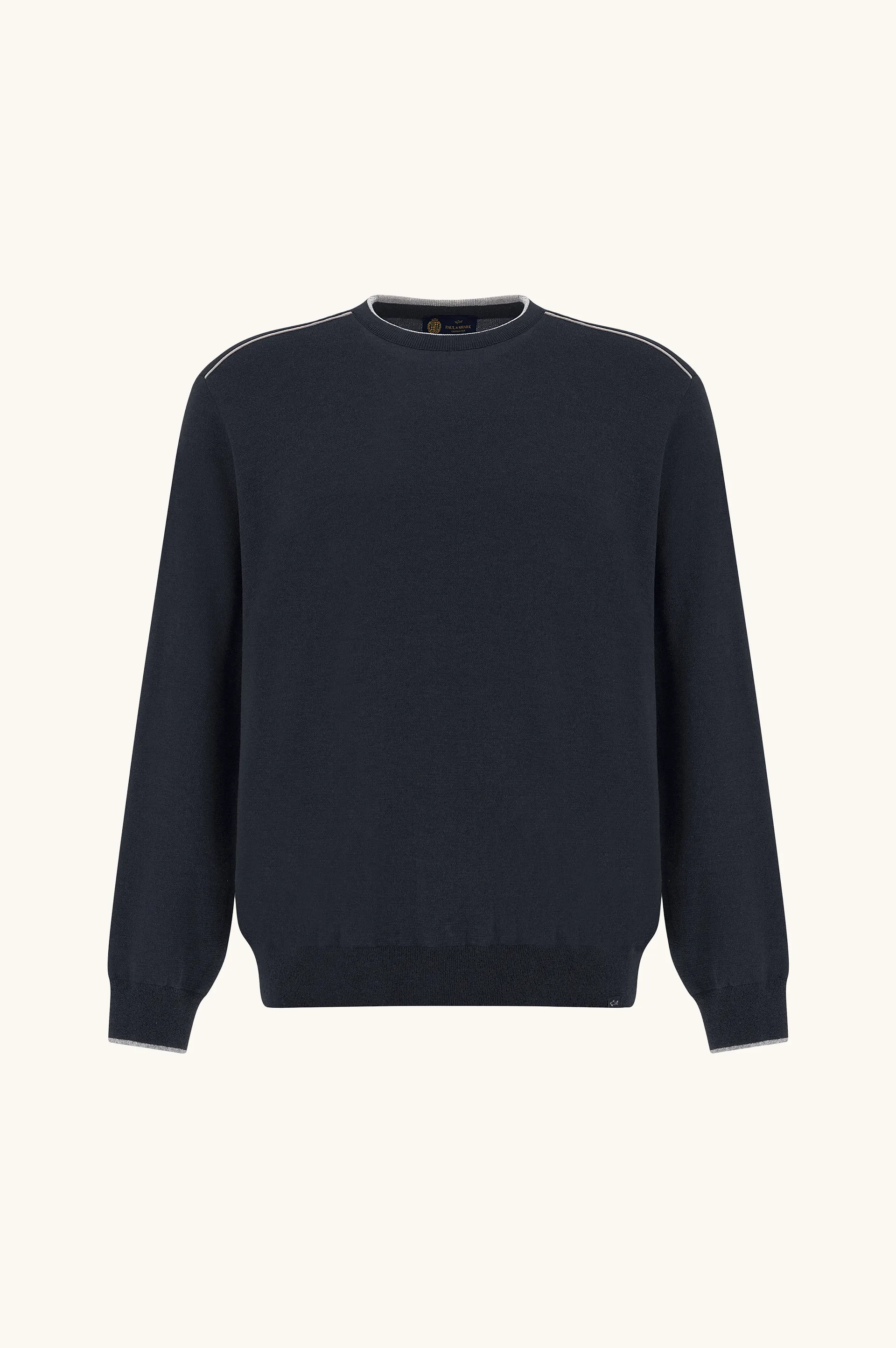 Crew‑neck sweater in silk and cotton with Aqualeather suede details, Man, Blue, Size: 3XL sold by Paul & Shark