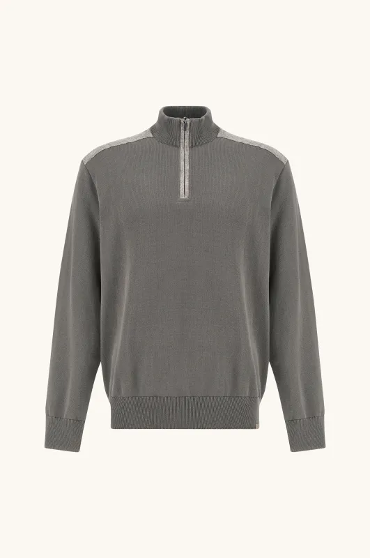 Half‑zip sweater in Fresco cotton with linen details, Man, Morel, Size: L sold by Paul & Shark