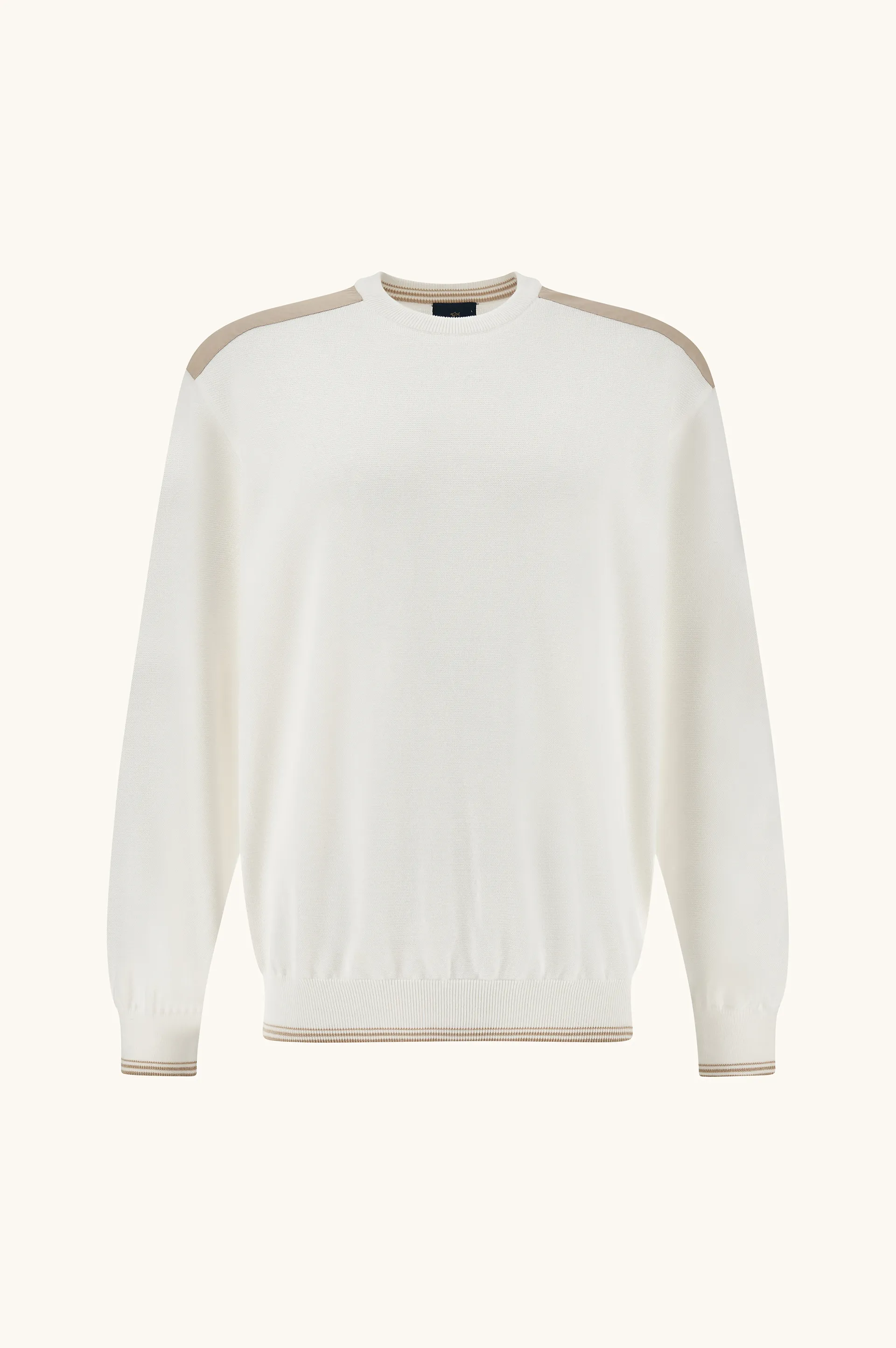 Crew‑neck sweater in Piuma cotton with technical fabric details, Man, Blanc De Blanc, Size: XL sold by Paul & Shark