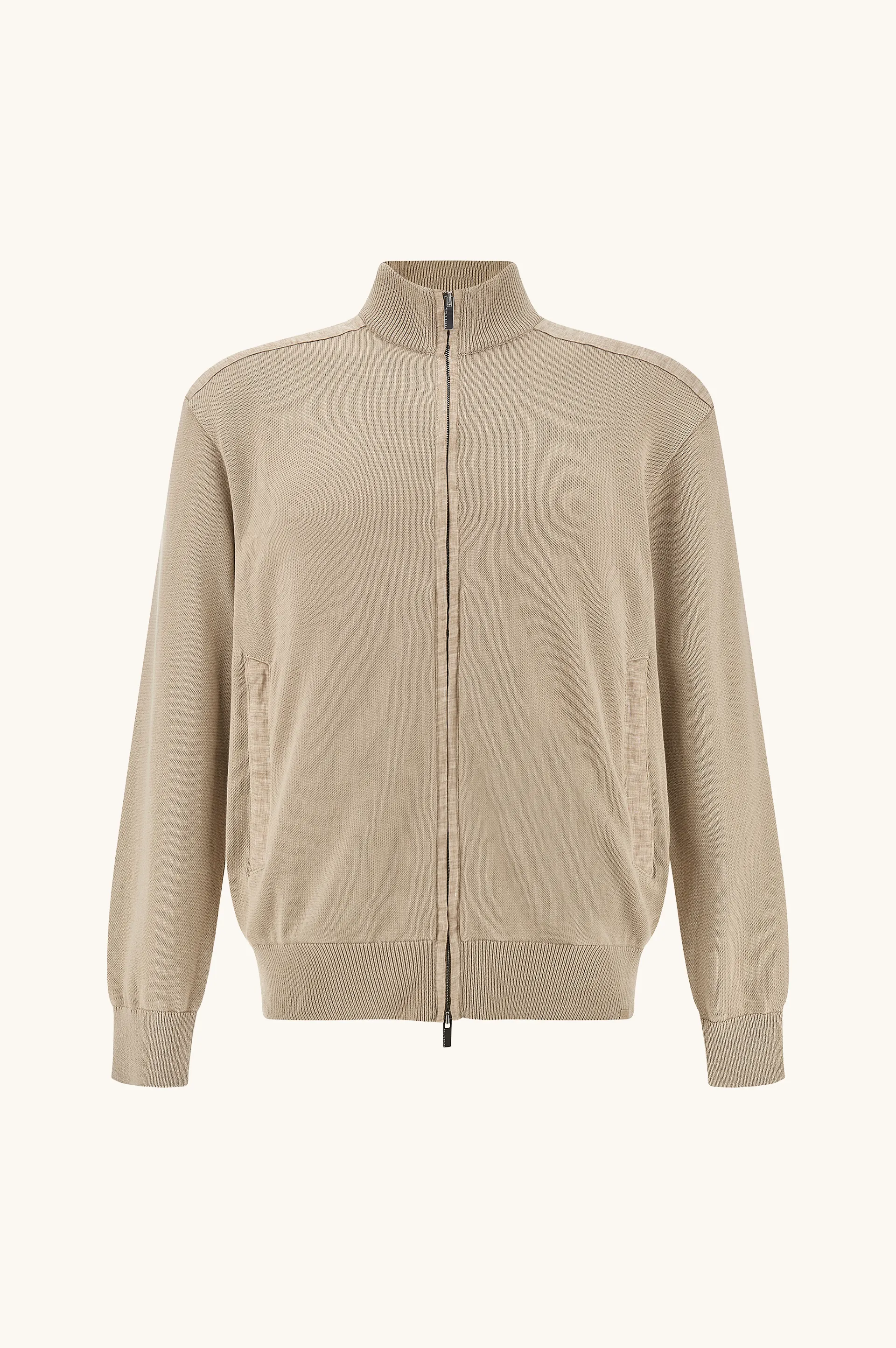 Zip‑up sweater in Fresco cotton with linen details, Man, Beige, Size: 3XL sold by Paul & Shark