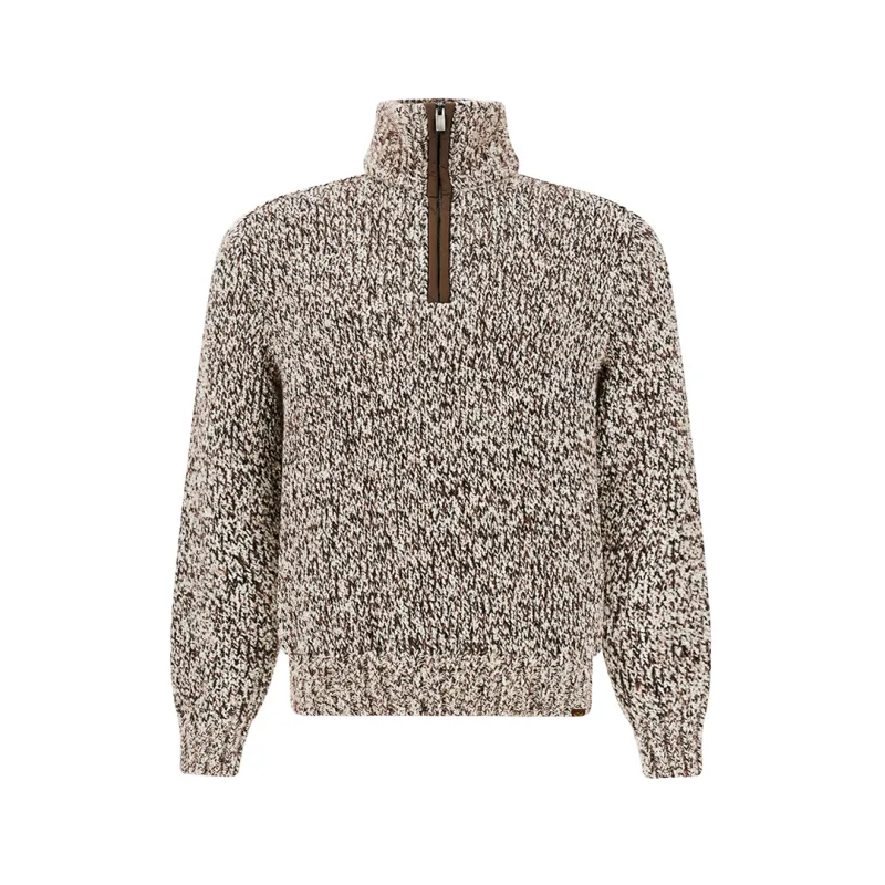 Half‑zip sweater in melange wool and alpaca blend, Man, After Dark - Rocky Road - Snow White, Size: XL made by Paul & Shark