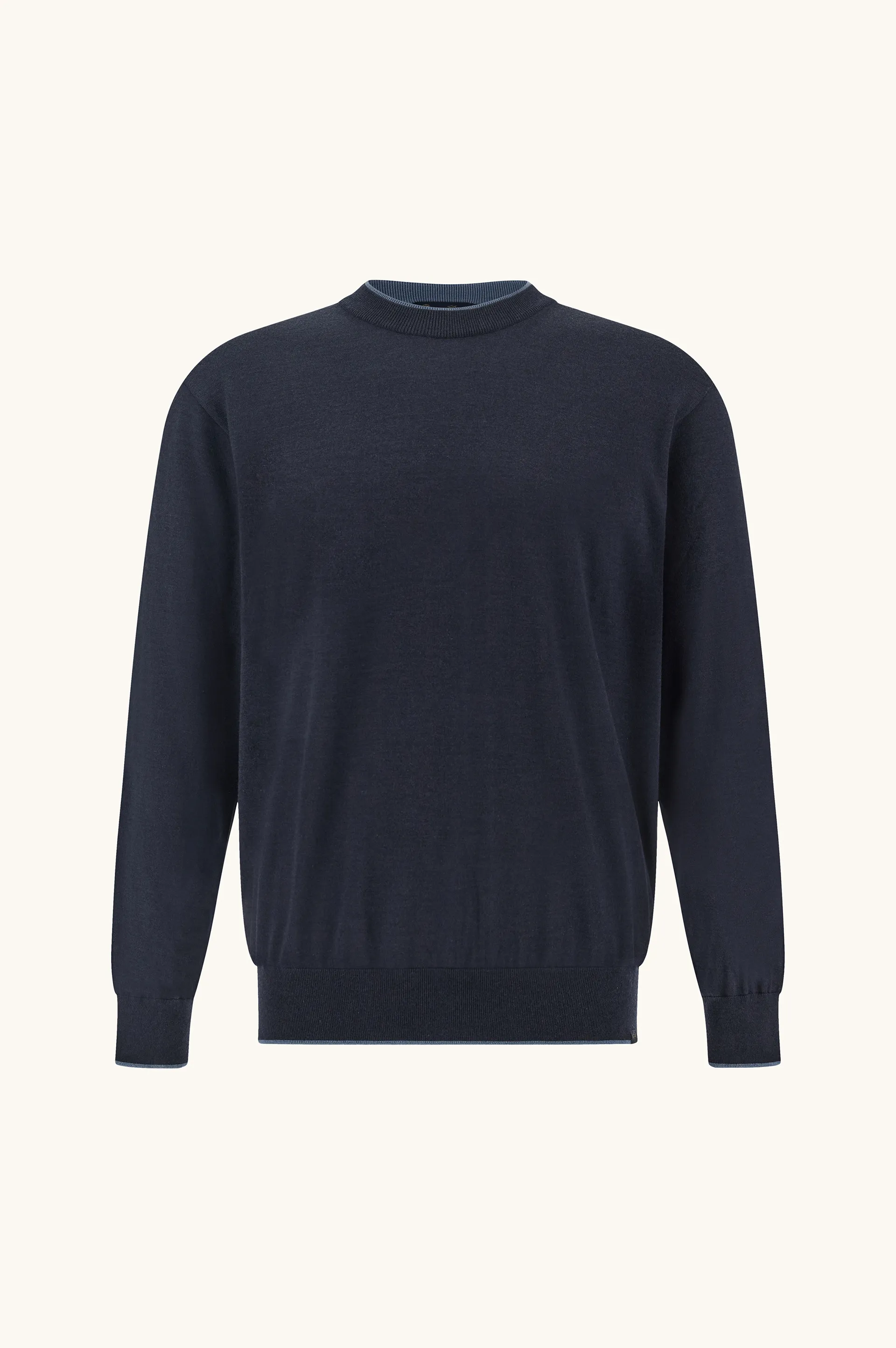 Crew‑neck sweater in wool and silk with double bicolor collar, Man, Blue, Size: S sold by Paul & Shark
