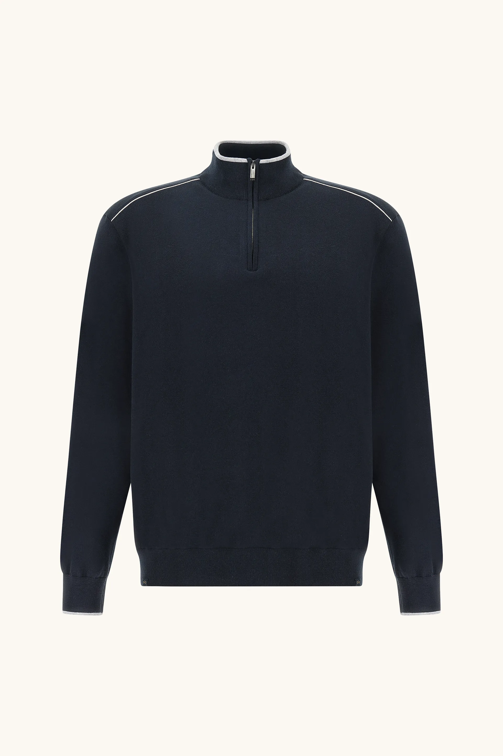 Half‑zip sweater in cotton and silk with Aqualeather suede details, Man, Blue, Size: 4XL sold by Paul & Shark