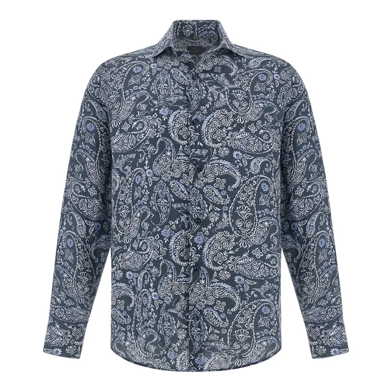 Linen shirt with Shark Paisley pattern, Man, Blue Paisley Light Blue White, Size: 045 sold by Paul & Shark