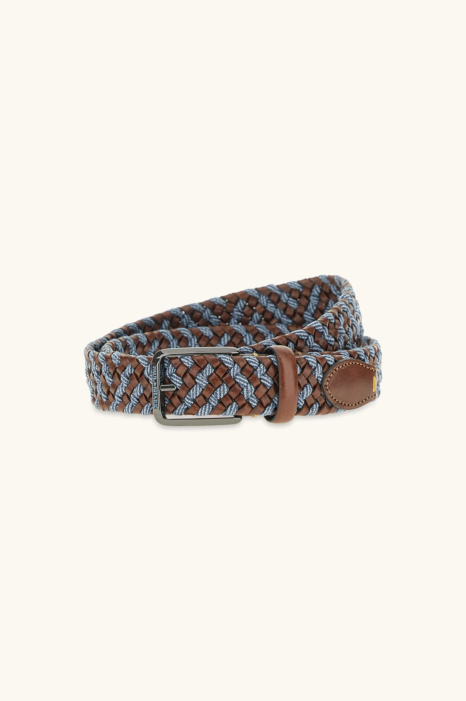 Braided belt in fabric and leather, Man, Light Blue Bordeaux, Size: 095 sold by Paul & Shark