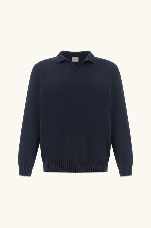 Open‑collar sweater in bouclé cotton, Man, Blue, Size: L made by Paul & Shark