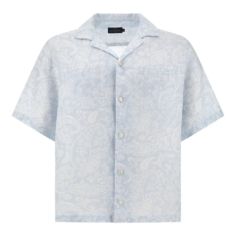 Linen shirt with Shark Paisley pattern, Man, Light Blue Paisley White, Size: M made by Paul & Shark