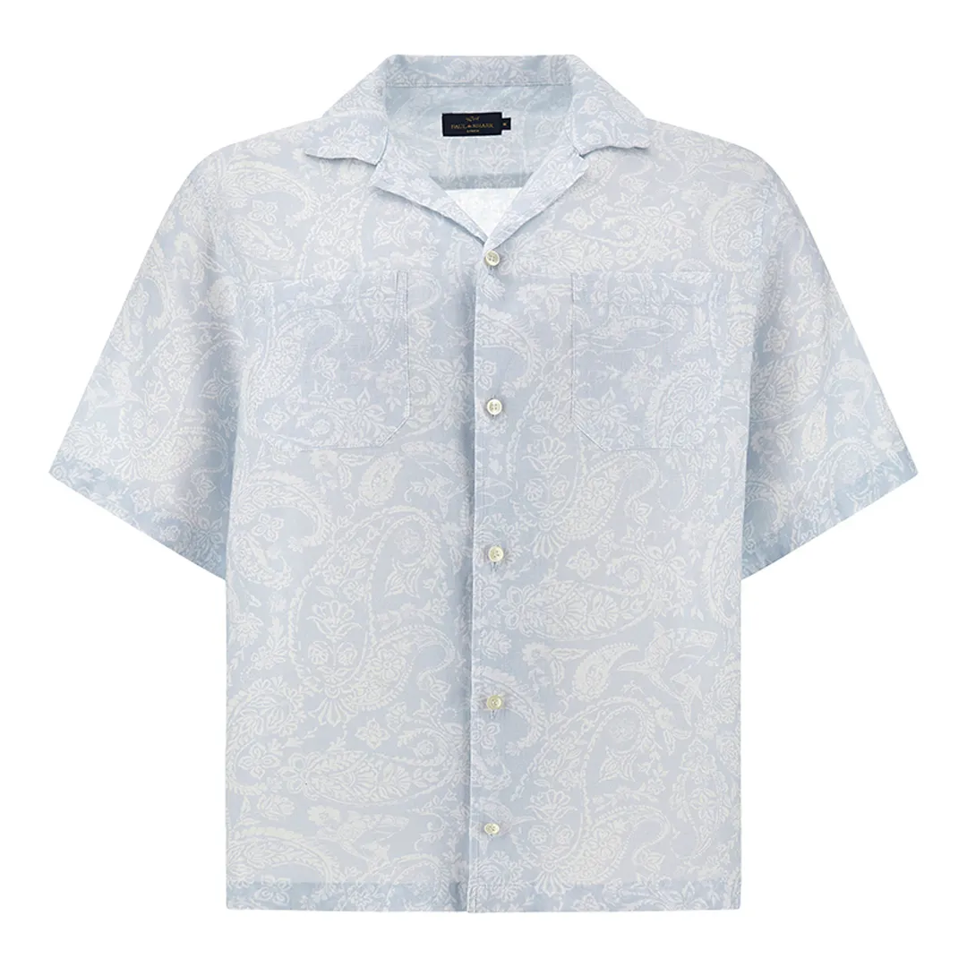 Linen shirt with Shark Paisley pattern, Man, Light Blue Paisley White, Size: M sold by Paul & Shark